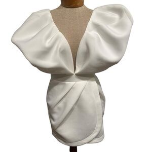 AKIRA White Mini Dress with Puff Sleeves